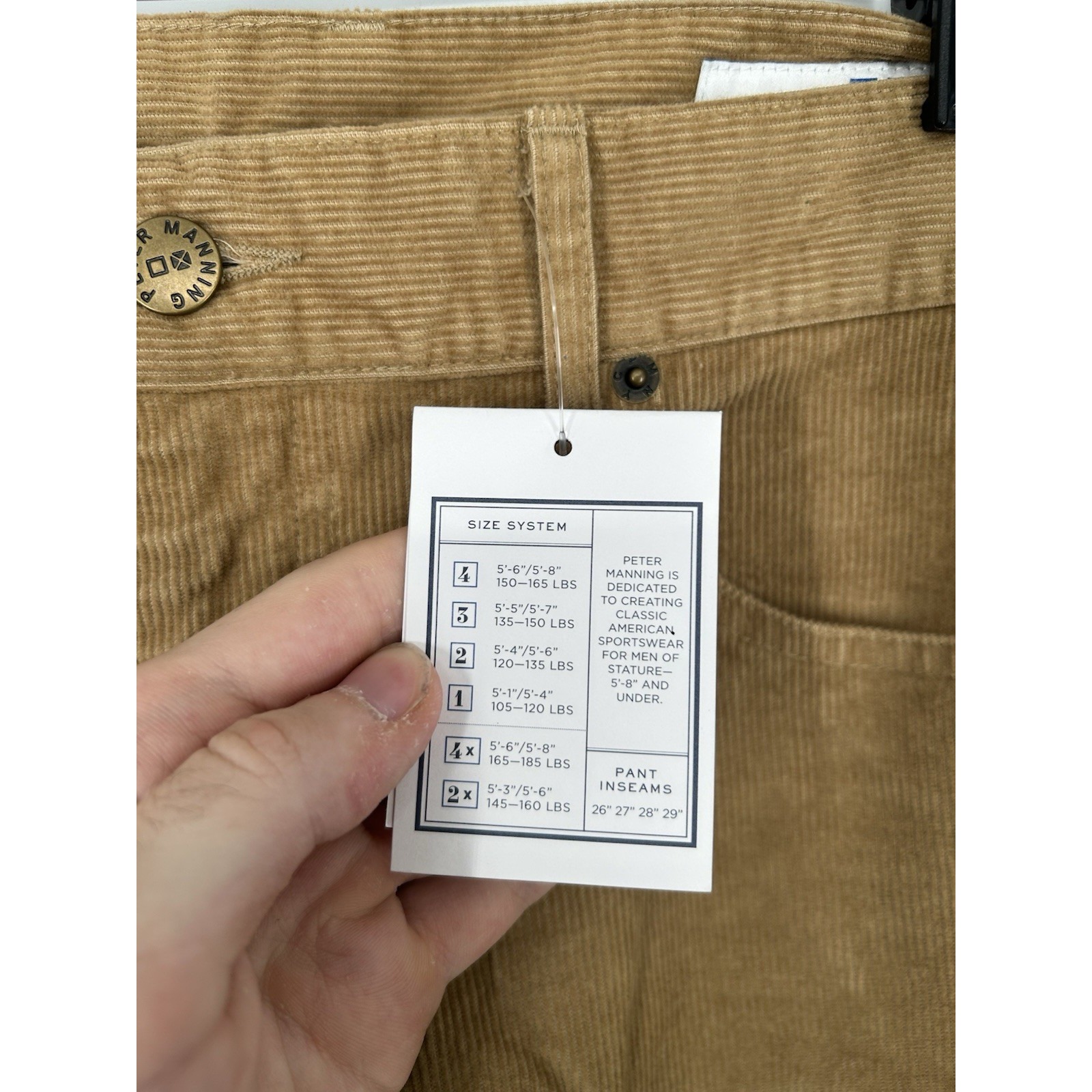 Peter Manning Straight Leg Regular Fit Corduroy Pants Khaki Tan Beige Mens 34x26 — image 4 of 7